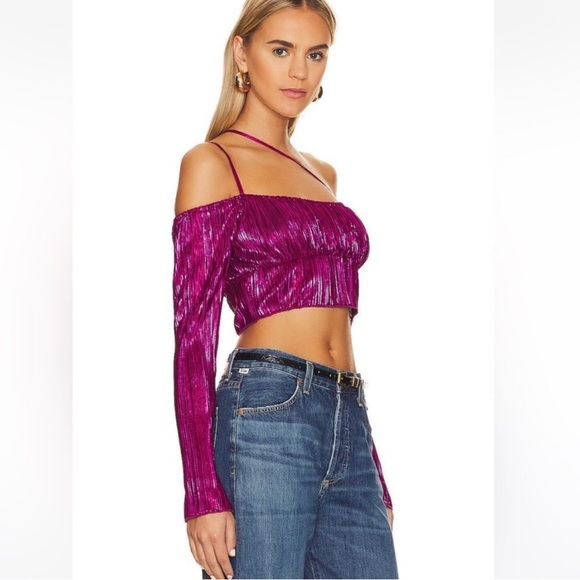 REVOLVE X House of Harlow 1960 Sydelle Cropped Barbie Core Top Fuchsia Size XS - Picture 2 of 16